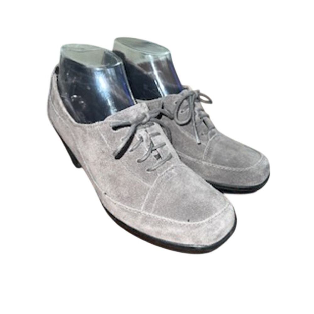 Clarks Bendables Women's sz 8 Gray Leather Suede Oxford Lace Up Heel 80896